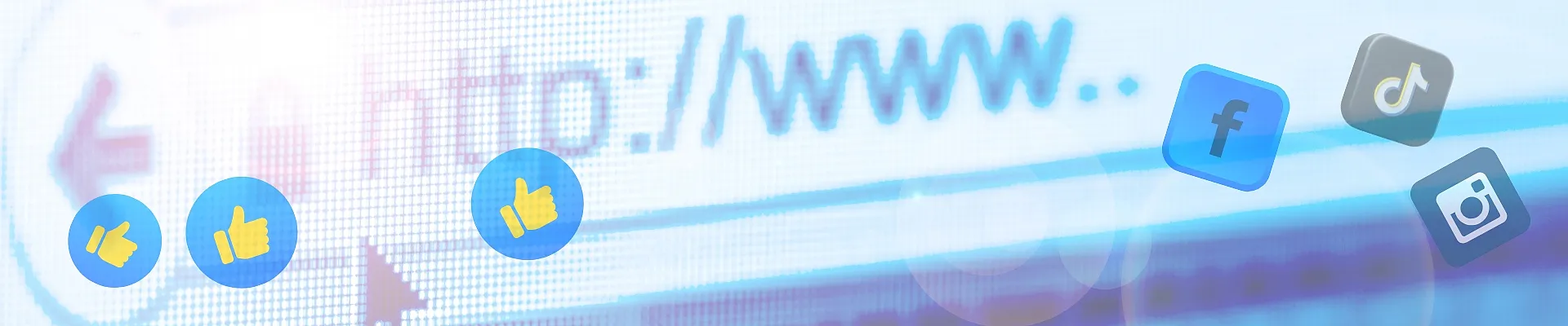Im Hintergrund sieht man einen Ausschnit von einem Internet-Brower und im Vorderung die Symbole für diverse Social Media Kanäle.