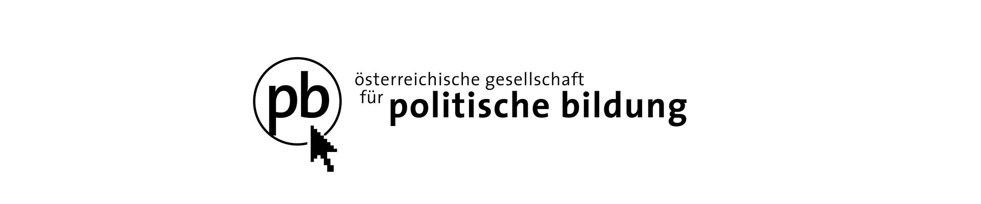 Das Headerbild zeigt das Logo der Österreichischen Gesellschaft für politische Bildung. In mittelgrauem Farbton liest man die Kleinbuchstaben pb, die inmitten eines Kreises stehen. Rechts unten zeigt ein Mauspfeil in den Kreis hinein. 